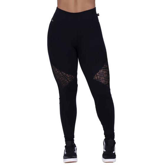 Imagem de Calça Legging Fitness Feminina Suplex Poliamida Recorte Tela Cós Alto Orbis - PRETO