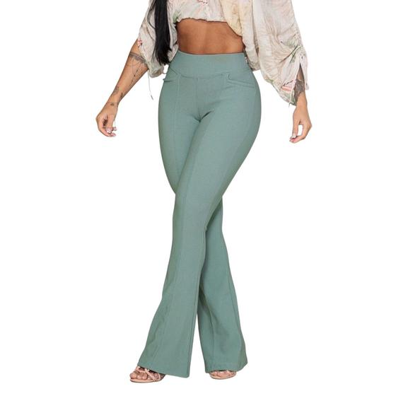 Imagem de Calça Legging Flare Feminina malha Pop Trabalho Casual Bailarina Verde