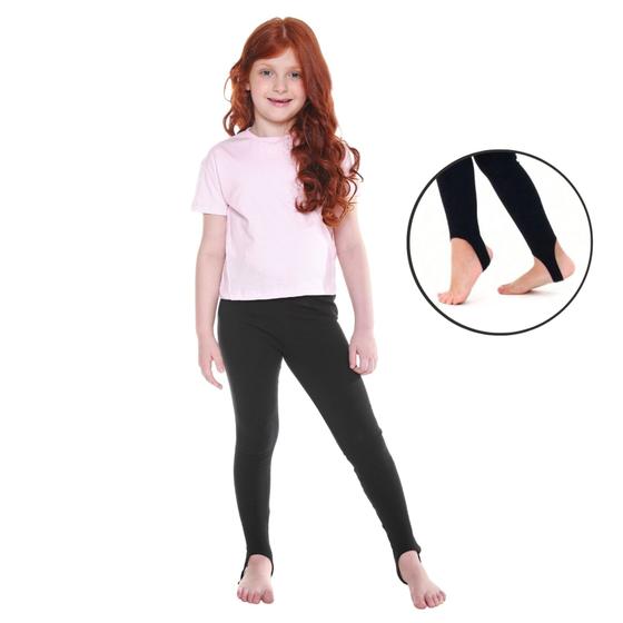 Imagem de Calça Legging Infantil Juvenil Preta com Pezinho Para Meninas Adolescentes