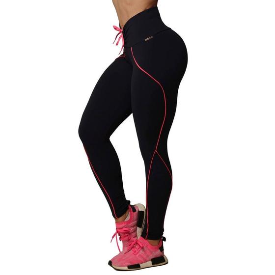 Imagem de Calca Legging Linear Empina Preta Cadarco Rosa Neon Moving