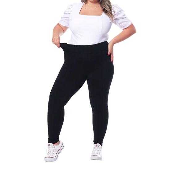 Imagem de Calça Legging Modeladora Flanelada Suplex - Cós Alto Duplo: Modelo Plus Size Térmica - G1 ao G3