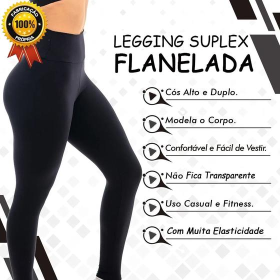 Imagem de Calça Legging Preta Flanelada Suplex Fitness Térmica Zero Transparência Pronta Entrega