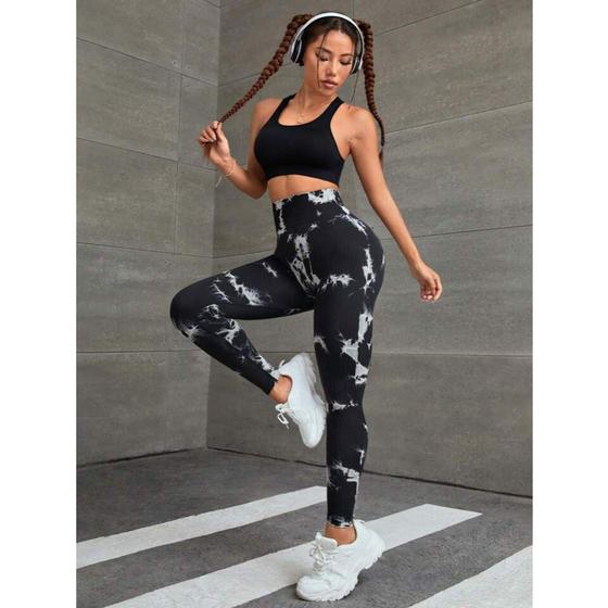 Imagem de Calça Legging Tie Dye De Ginástica Academia exercício funcional Alta Elasticidade Com Controle De Barriga