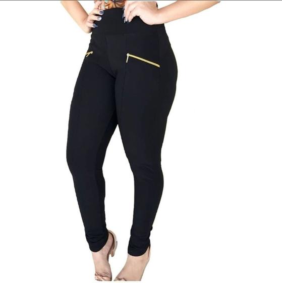 Imagem de Calça Leggings Montaria Cintura Auta Com  Dois Bolsos Com zíperes Tecido Gorgurão/gogurinho