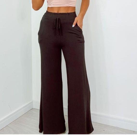 Imagem de Calça moletinho flare elástico na cintura moda feminina