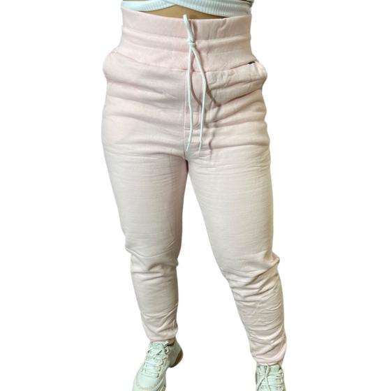 Calça Moletom De Frio Feminina Cós Alto Com Bolso Flanelada Anj