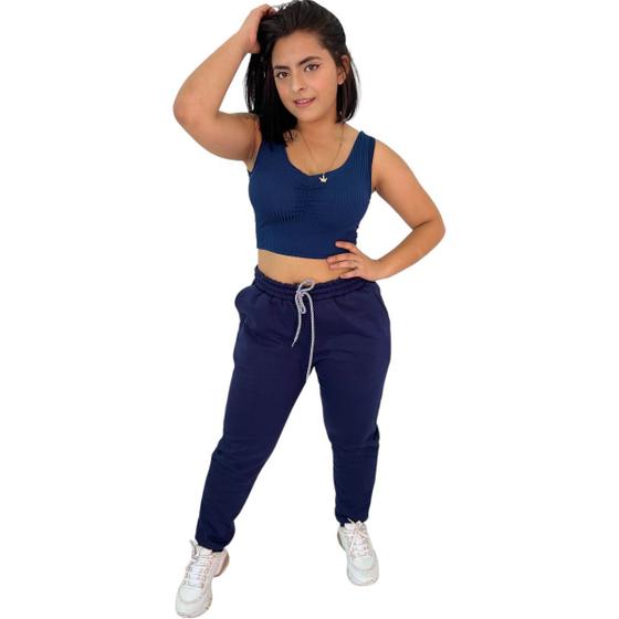Imagem de Calça Moletom Feminina Flanelada Lisa Sem Estampa Com Punho