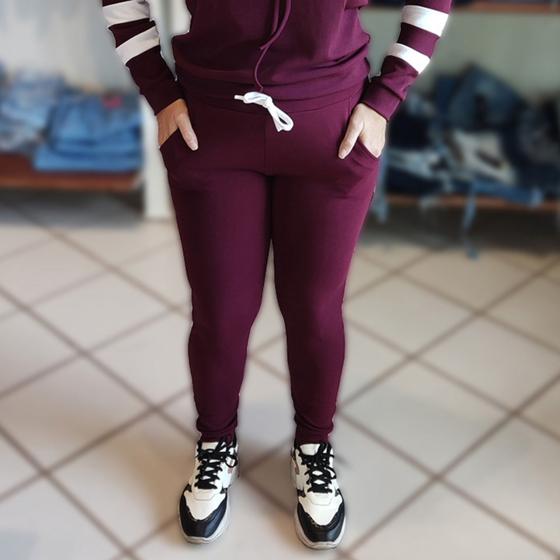 Imagem de Calça Moletom Feminino Inverno Frio Tecido Malha Crepe Marsala M G e GG