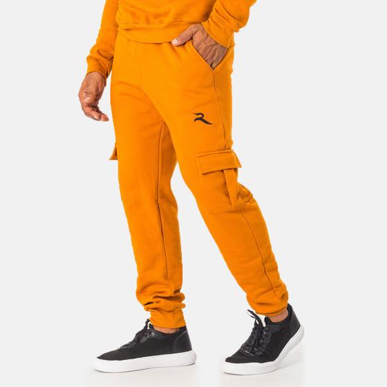 Imagem de Calça Moletom Jogger Masculina Cargo Flanelada Com Bordado