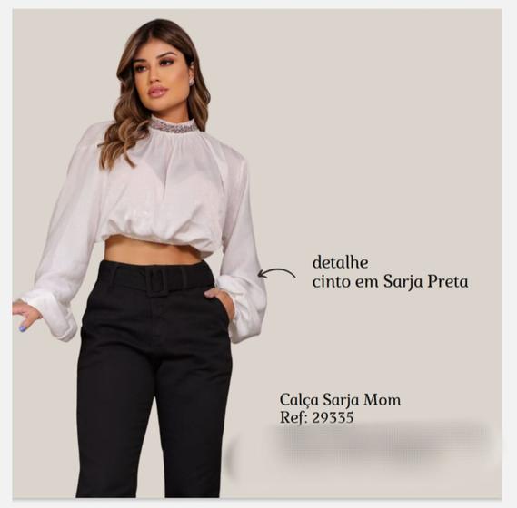 Imagem de Calça Mom feminina sarja com cinto