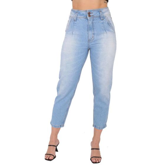 Imagem de Calça Mom Jeans Feminina Cintura Alta Tecido Grosso 100% Algodão Jeans