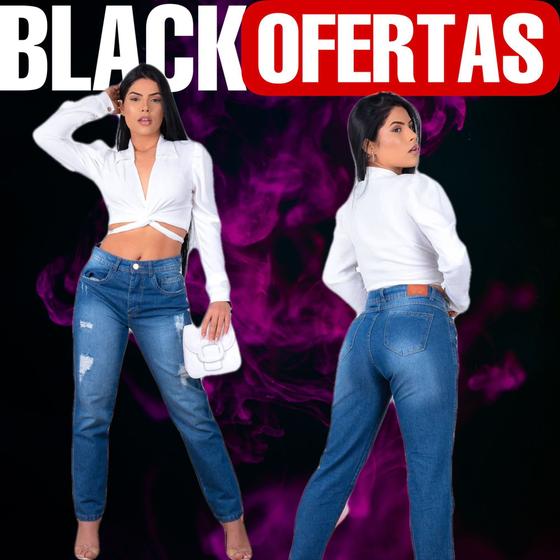 Imagem de Calça Mom Larga Feminina Super Estilosa Cintura Alta Jeans