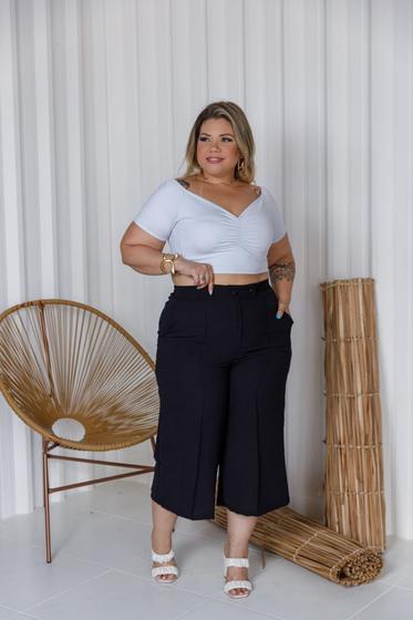 Imagem de Calça Pantacourt Midi Larga Moda Plus Size Wide Leg G1 G2 G3