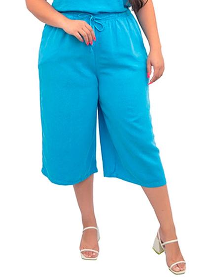 Imagem de Calça Pantacourt Plus Size, Cós De Elástico, Azul, Tam. 44