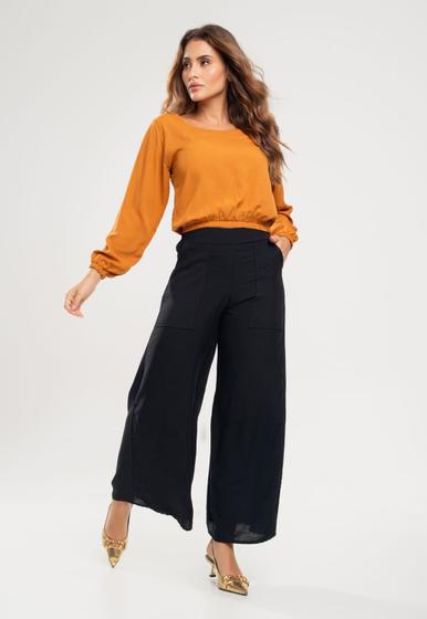 Imagem de Calça Pantalona Com Bolso Viscolinho Preto Salvatore Fashion