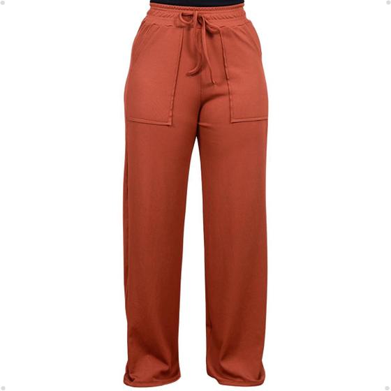 Imagem de Calça Pantalona Feminina Canelada Cintura Alta Confortavel 