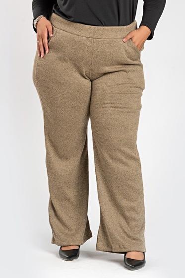 Imagem de Calça Pantalona Feminina Plus Size Malha Tricot com Bolsos