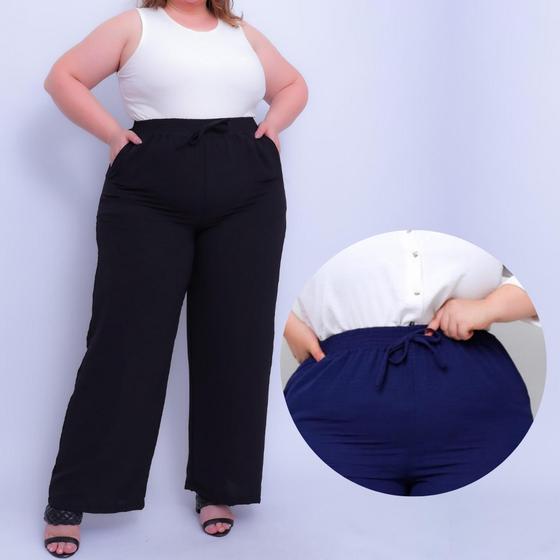 Imagem de Calça Pantalona Plus Size Curve Crepe Duna Air-flow Wide Leg Soltinha