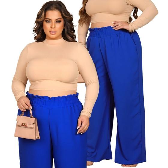 Imagem de Calça Pantalona Wide Leg Plus Size Confortável Elegante Linha Premium Luxo