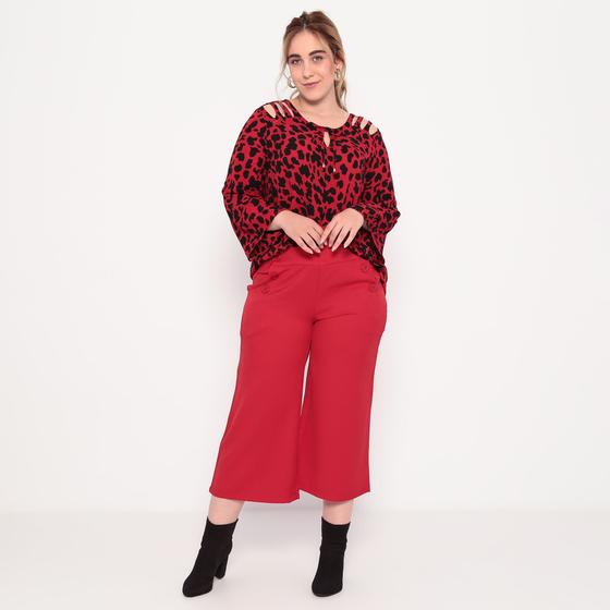 Imagem de Calça Plus Pantacourt Com Botões - Vermelho - Tam. 48