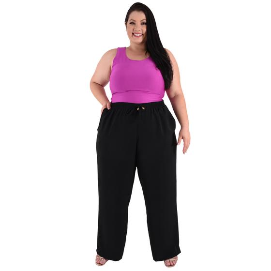 Imagem de Calça Plus Size Estilo Pantalona Feminina Cintura Alta Dunas Tendencia Wid Leg Elástico Cós