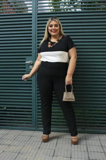 Imagem de Calça Plus Size Legging Montaria Gorgurão Leg Canelada Cós Largo