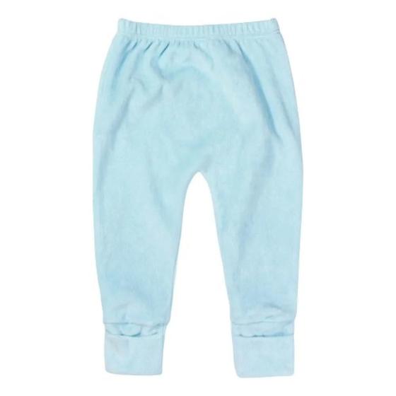 Imagem de Calça Plush para Bebê Com Pé Reversível Bumbum Bordado Tubarão Azul Claro