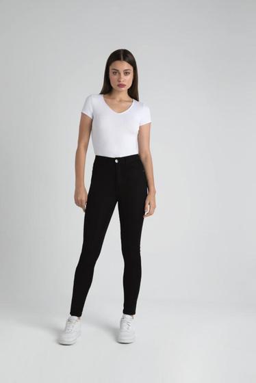 Imagem de Calça Preta Skinny Feminina Power Stretch Sarja Confortável Casual Enfim