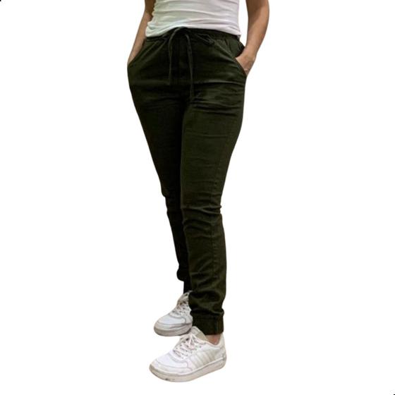 Imagem de Calça Sarja Jogger Feminina c/ Bolsos Estilo Skatista Verde