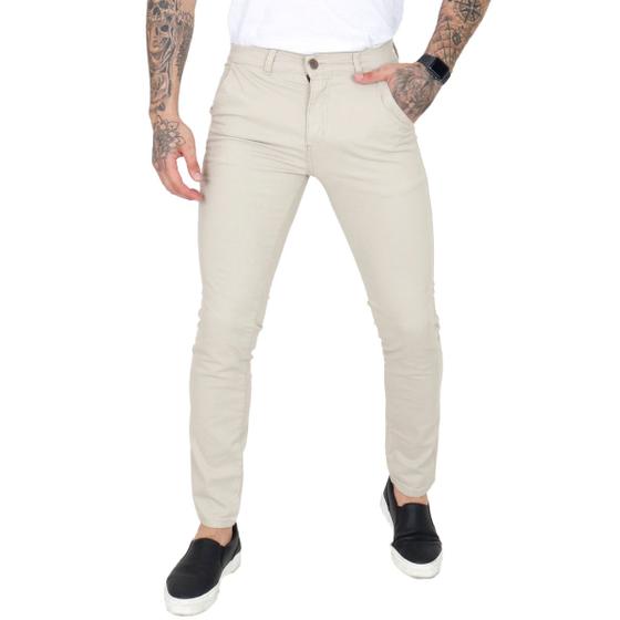 Imagem de Calça Sarja Masculina Alfaiataria Skinny Slim Com Lycra Elastano