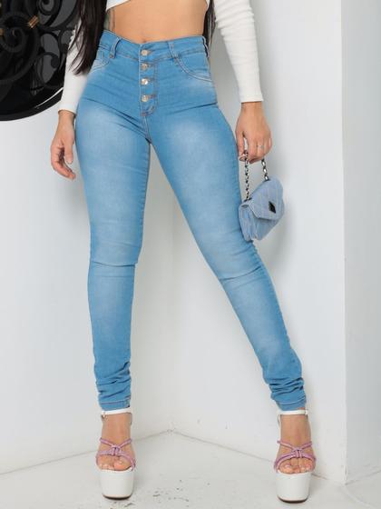 Imagem de Calça Skinny feminina jeans Clara com botões basica Premium Cintura alta lycra/elastano modela bumbum