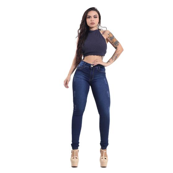 Imagem de Calça Skinny Feminina Jeans Com Licra Cintura Alta Azul Marinho Stone 23