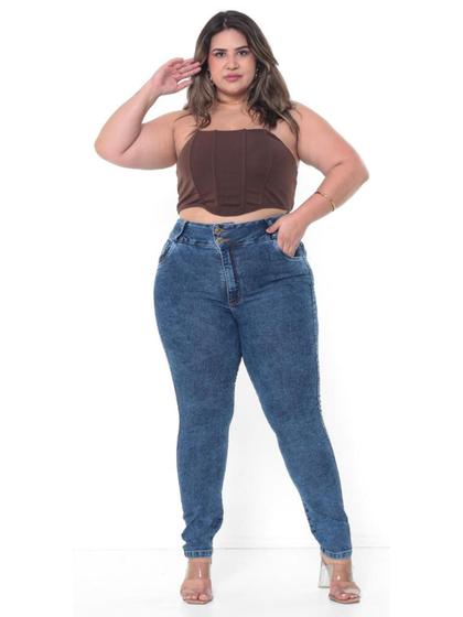 Imagem de Calça Skinny Jeans Marmorizada Feminina Plus Size 