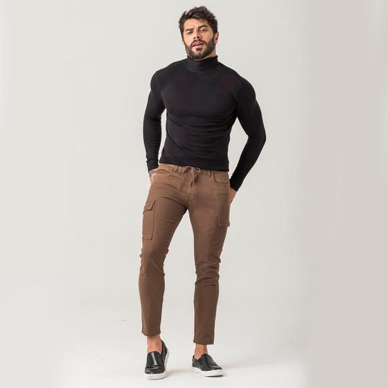 Imagem de Calça Skinny Masculina Sarja Zíper Cós Passante Conforto