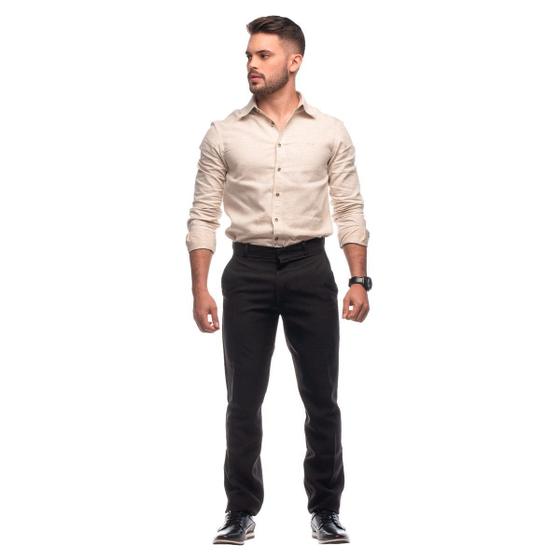 Calça Social Masculina em Oxford Preta Menor preço em Calça Social Masculina em Oxford Preta