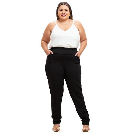 Imagem de Calça Social Plus Size Feminina Cintura Alta Moda 2023 Tecido Malha Crepe