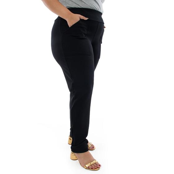 Imagem de Calça Social Plus Size Feminina Cintura Alta Moda 2023 Tecido Malha Crepe