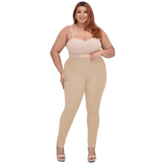 Imagem de Calça Social Trabalho Plus Size Skinny Cós Alto com Bolso Bengaline Feminina