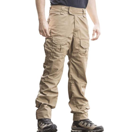 Imagem de Calça Tática Bege Caqui Coyote Militar Masculina Cargo Operacional Resistente Reforçada Rip Stop Uniforme Segurança