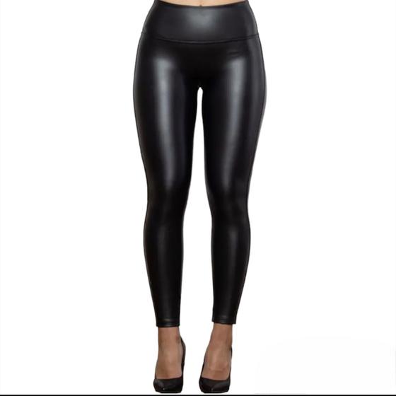 Imagem de Calça térmica couro pu flanelada material sintético fake legging peluciada inverno grossa cintura alta forrada montaria frio Quentinha Aquecimento