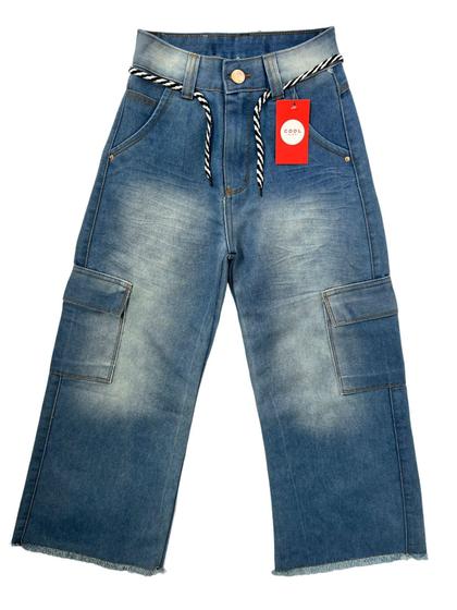 Imagem de Calça wide leg infantil feminina juvenil larguinha jeans cintura alta