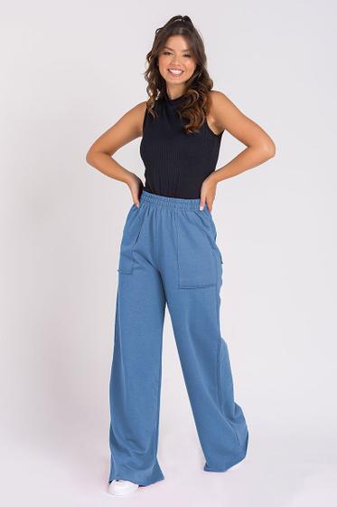 Imagem de Calça Wide Leg Moletom Azul Denim