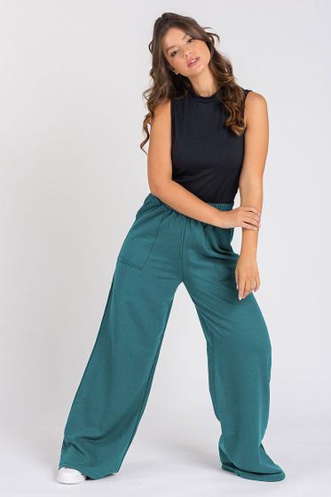 Imagem de Calça Wide Leg Moletom Peluciada Azul Petroleo