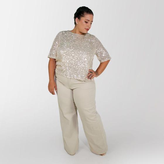 Imagem de Calça Wide Leg Plus Size Feminina Sarja Gelo 46 ao 58