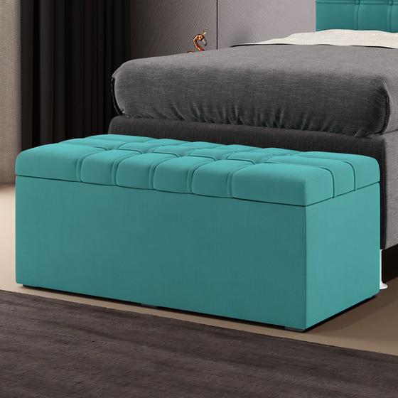 Imagem de Calçadeira Alpha 90 Modulada Estofada Z-016 Sued Azul Turquesa Aradecor