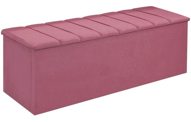 Imagem de Calçadeira Baú Cancun Para Cama Box Queen 160 cm Suede Rosa Barbie - DL Decor