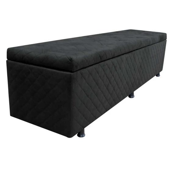 Imagem de Calçadeira Baú Casal 140cm Estofada Liz S05 Suede Bordado Preto - Mpozenato