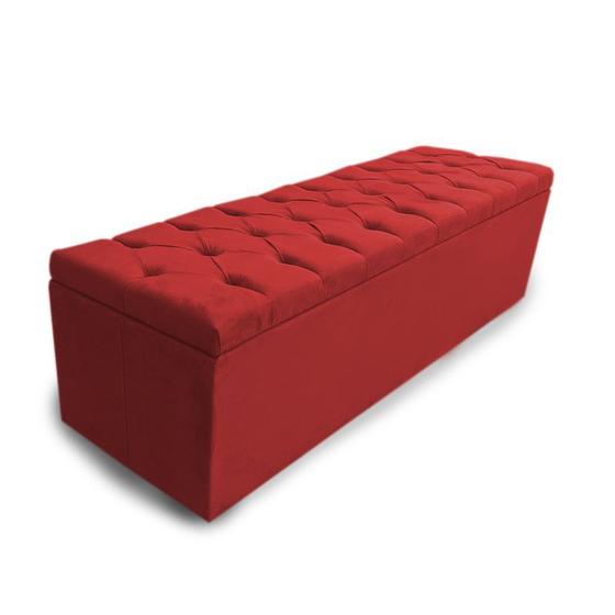 Imagem de Calçadeira Baú Casal 140cm Nicole Capitonê Suede Vermelho - Sheep Estofados