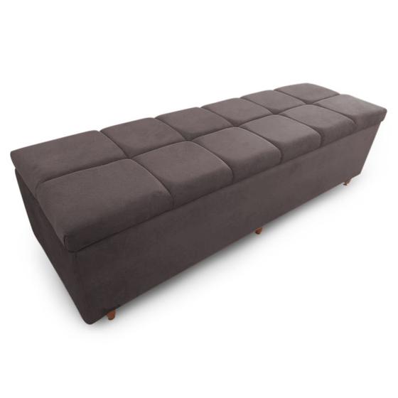 Imagem de Calçadeira Baú Casal King 195cm Veneza Suede Marrom - Sheep Estofados