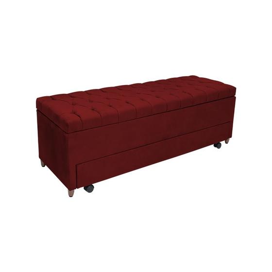 Imagem de Calçadeira Baú com Sapateira Solteiro 90cm Paris Capitonê Suede Bordô - Sheep Estofados